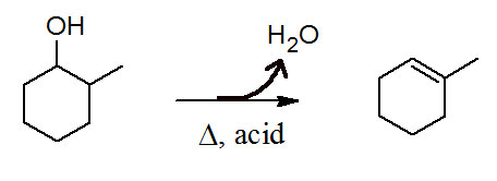 Reaction Equation, cyclohexanol dehydrating to 1-methylcyclohexene